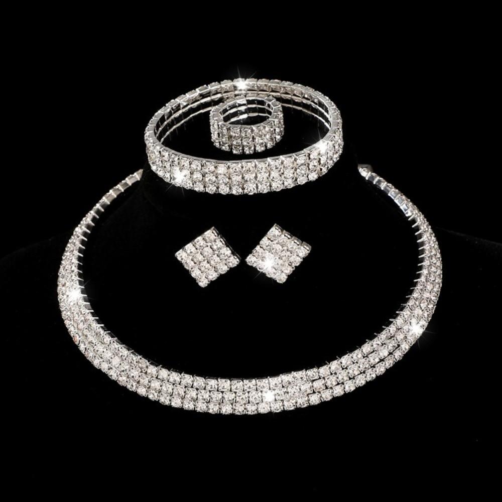 Набор из 4 шт. блестящих свадебных украшений Многослойный чокер со стразами Специальные случаи