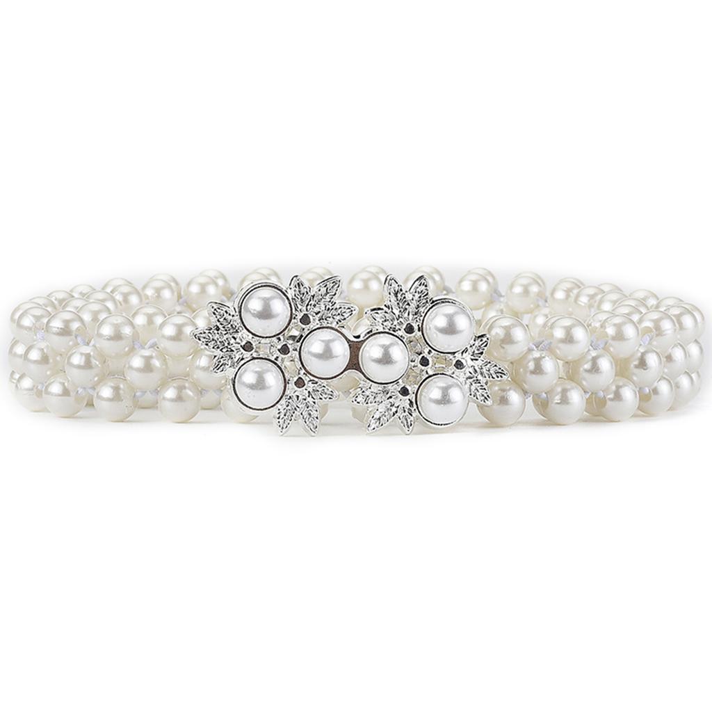 Elegant Adjustable Waist Accessory Elegant Pearls Waist Belt with Rhinestones Accent Stylish Waistband Adornment