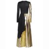 Womens Liturgical Dance Jumpsuit Metallic Color Block Patchwork Irregular Drape Wide Leg Choir Performance Costume