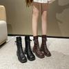 Old British catwalk retro Martin boots square head lace-up thick heel large size - size locomotive boots for women