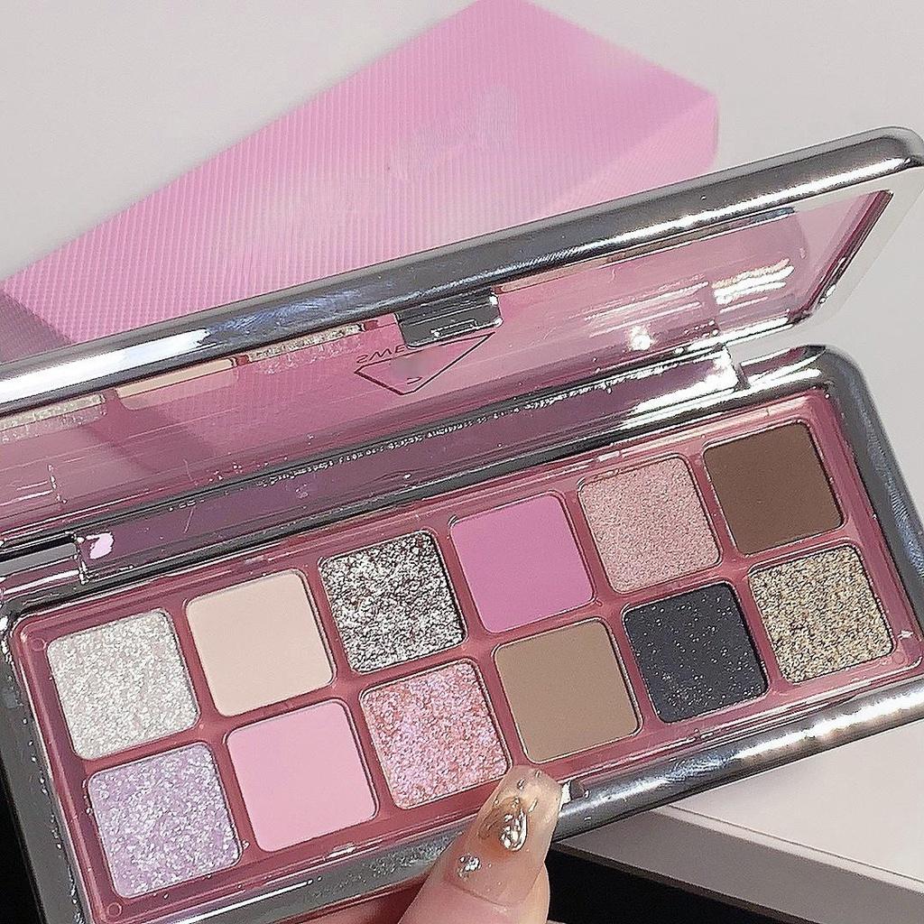 12 Color Eyeshadow Tray Pearlescent Fine Flash Natural Highlight Brightening Reclining Silkworm Waterproof Eyeshadow Lasting Setting Women's Makeup