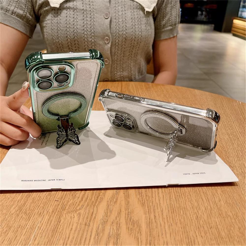 Shockproof Glitter Plating Butterfly Stand Case For Honor 200 100 90 80 70 60 50 Pro Magic 6 Pro Soft Silicon Bracket Back Cover