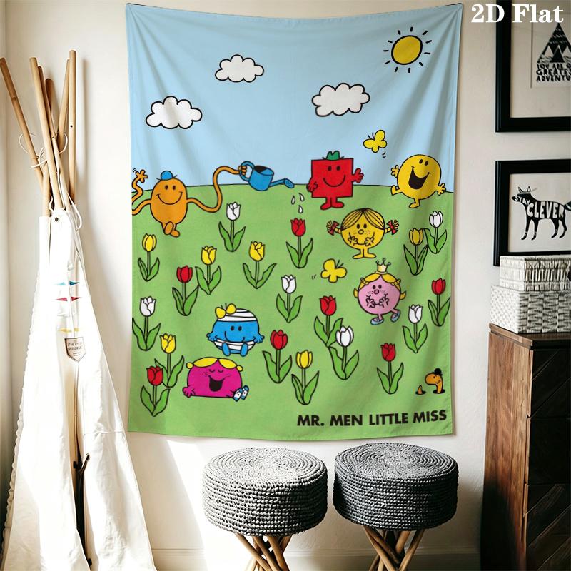 Mr. Men Little Miss Wall Tapestry Aesthetic Wall Hanging Printed Fabric Blanket Decorative Tapestries for Bedroom Living Room Home Decor
