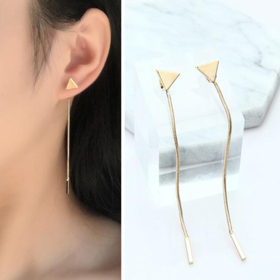 Women Geometric Triangle Stud Earrings Long Tassel Party Jewelry Gift