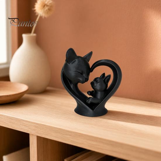 Милая кошка, домашний декор, фигурка матери и ребенка, 3D-печатная скульптура сердца для декора стола, статуэтка с гладкой поверхностью, современное искусство, гостиная, кабинет,