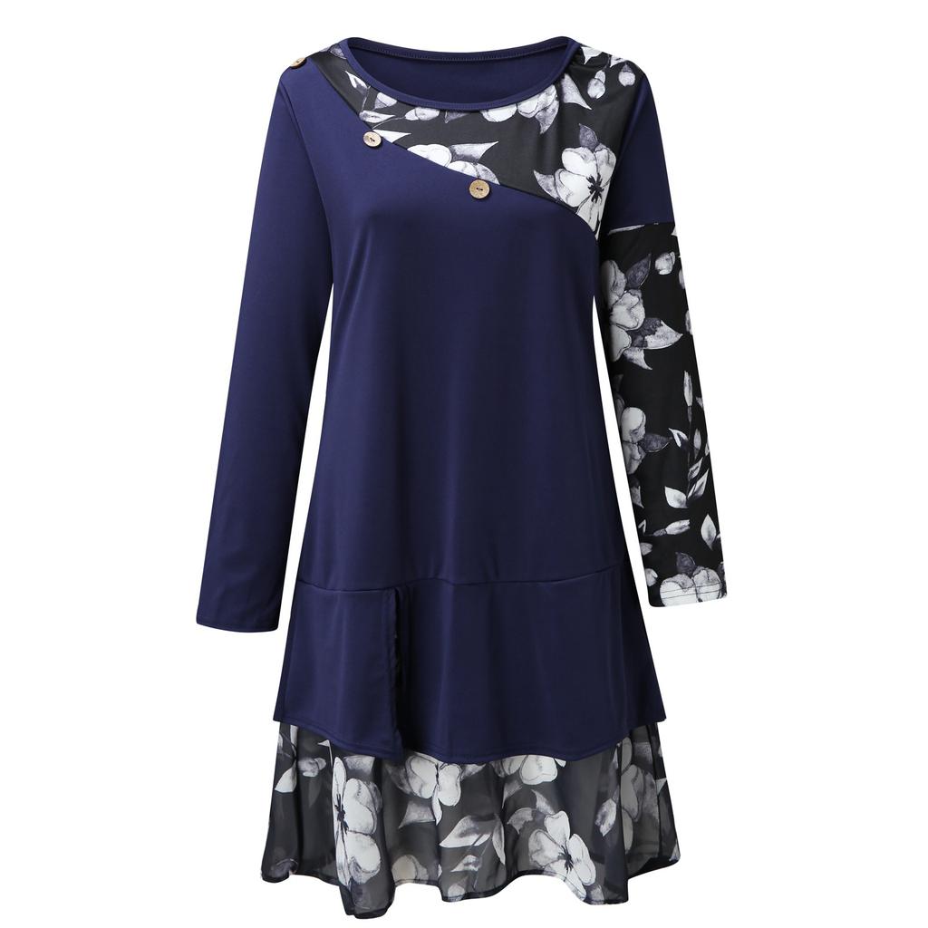 Women's Casual Fashion Chiffon Print Loose Double-Layer Large Size Dresses