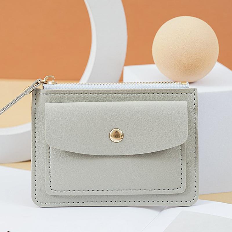 Кожаный женский кошелек Женские простые кошельки Мини на молнии Однотонный держатель для нескольких карт Короткие кошельки для монет Тонкий маленький кошелек Застежка-молния