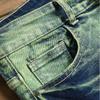 Four Seasons Ripped Slim Jeans Молодежные уличные мужские джинсы Повседневные джинсовые брюки Персонализированные прямые мужские брюки Ocean Green Модная мужская одежда