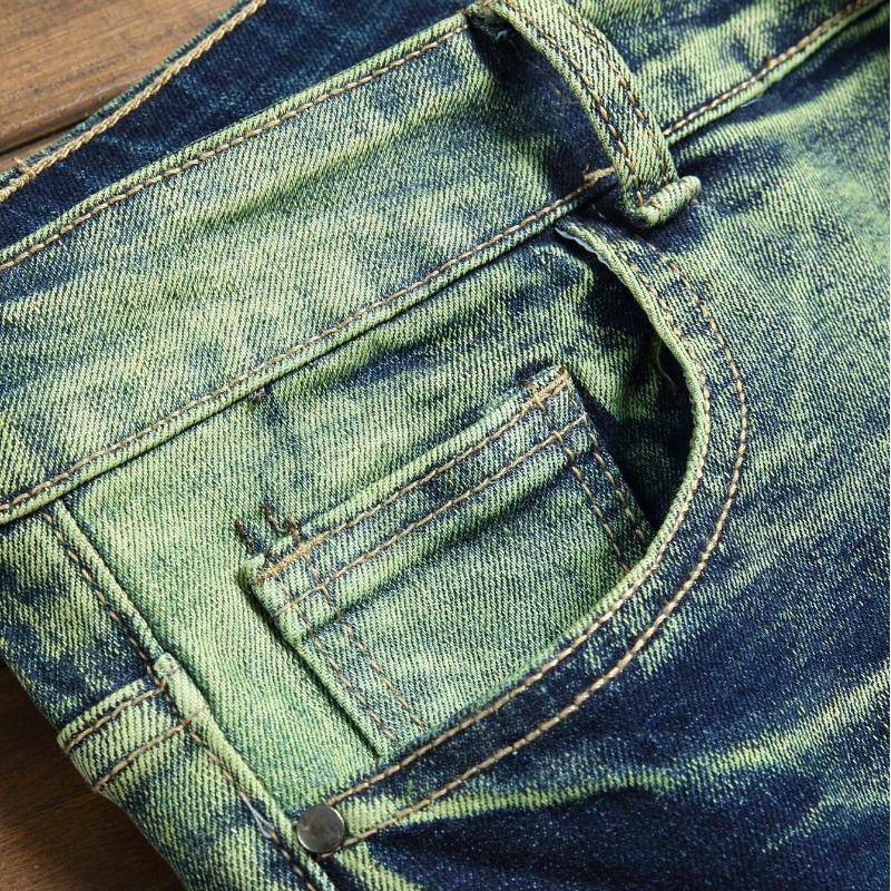 Four Seasons Ripped Slim Jeans Молодежные уличные мужские джинсы Повседневные джинсовые брюки Персонализированные прямые мужские брюки Ocean Green Модная мужская одежда