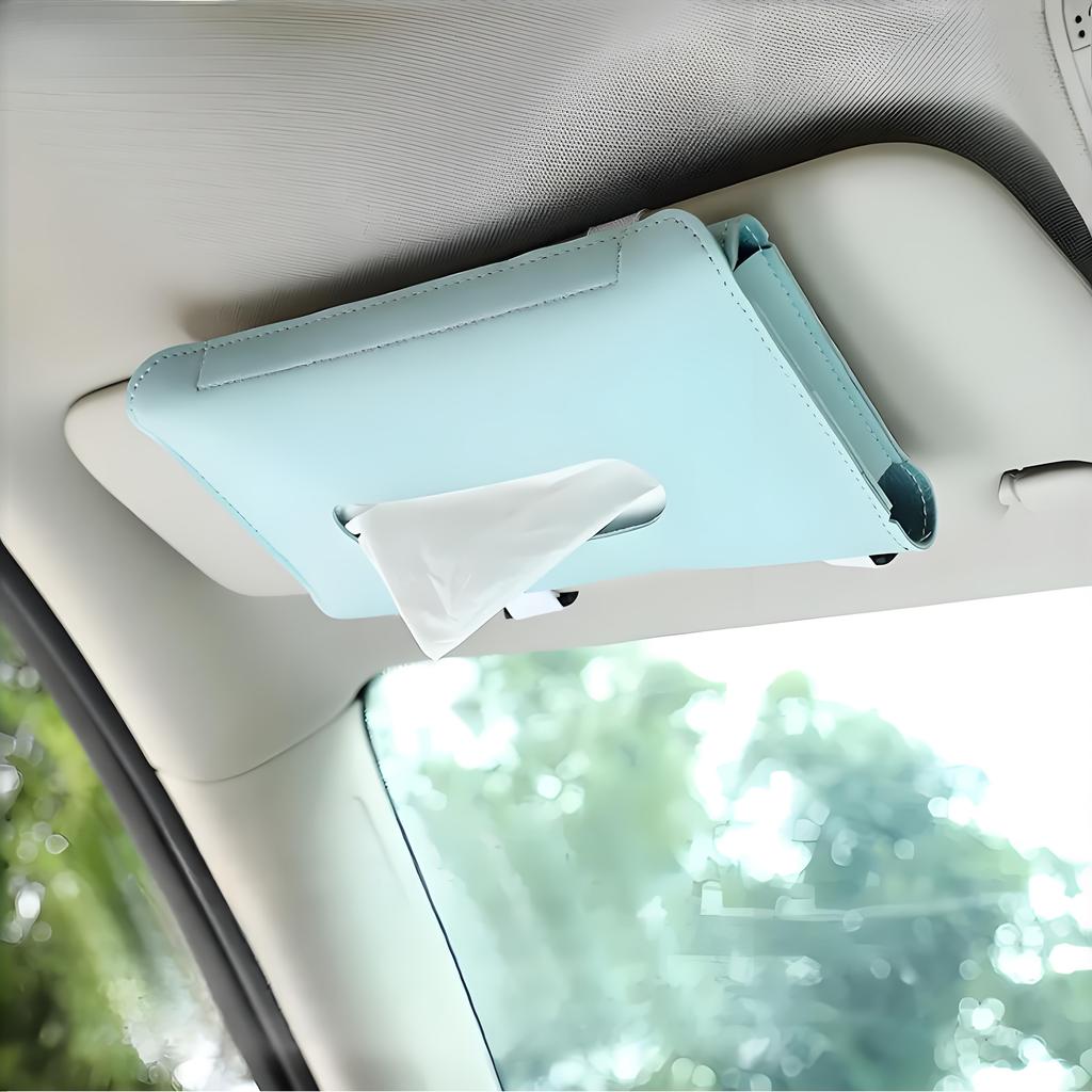 Car Tissue Box PU Leather Car Sun Visor Paper Holder, Creative Armrest Storage Bag, Suitable for Various Vehicle Models