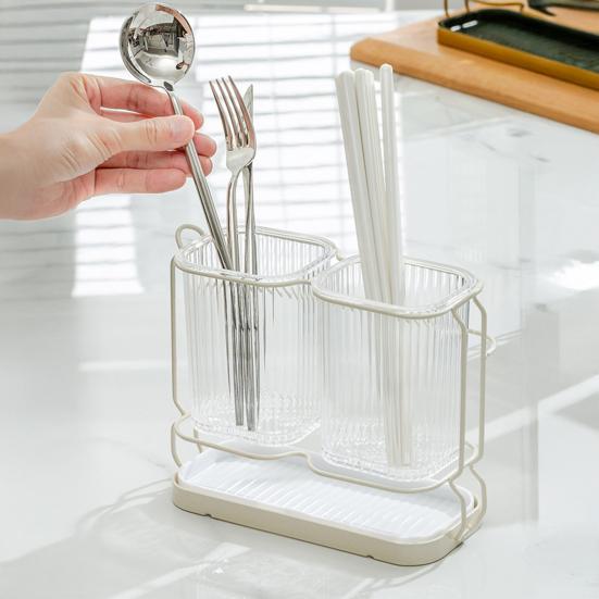 yangyizhi Utensils Holder, Two Compartments Storage Rack, with Removable Draining Tray Design, Moisture-Resistant Kitchen Organizer