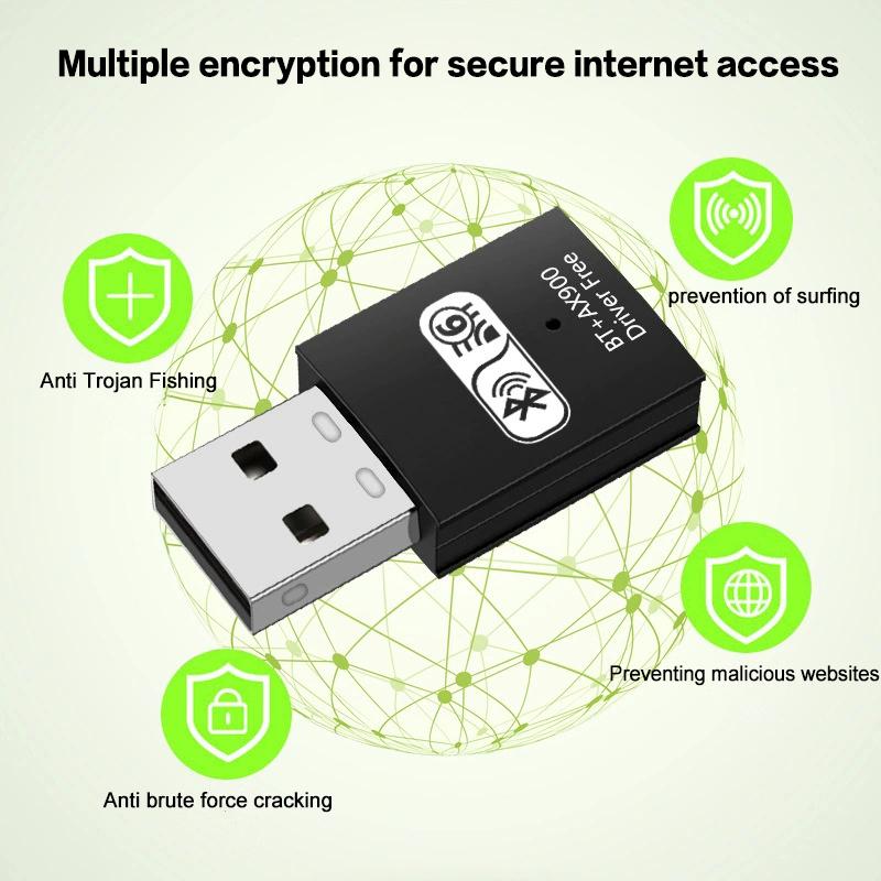 Сетевая карта WIFI 6 AX900 Bluetooth 5.4 2-в-1 Донгл Двухдиапазонная 2,4 ГГц и 5 ГГц USB WiFi Сетевой Беспроводной Wlan Приемник БЕЗ ДРАЙВЕРОВ