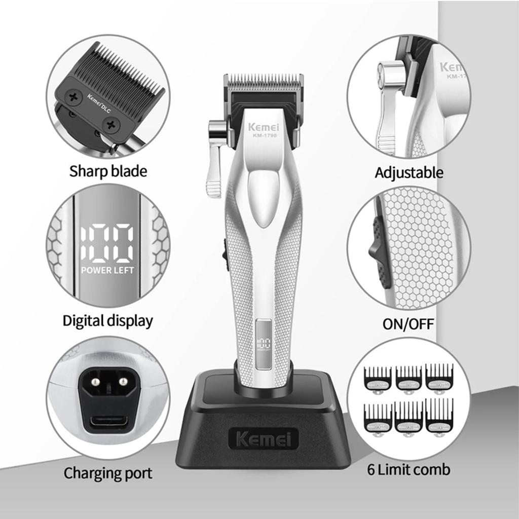 Kemei 1798 Men's Hair Clipper with DLC Blade Full Metal Professional Barber Machines Hair Cutting Machine Hair Trimmer Machine