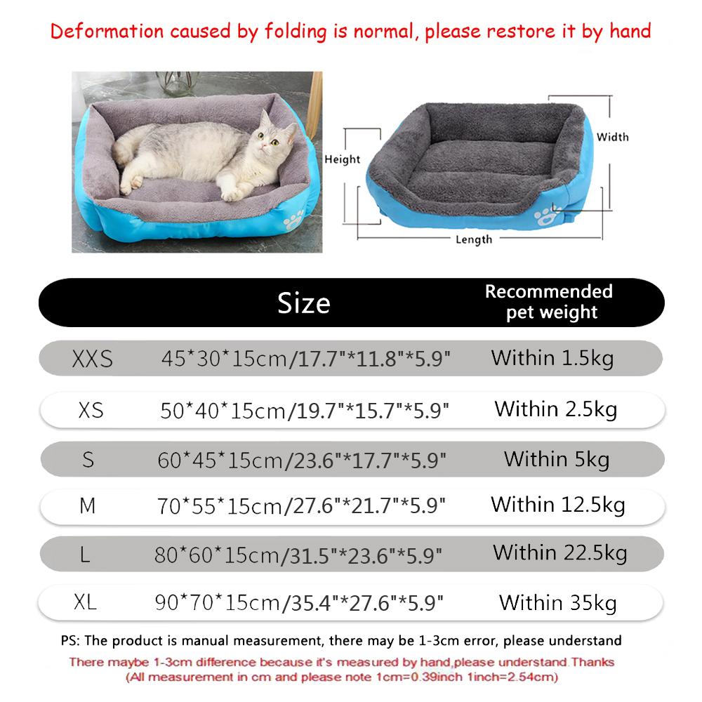 Square Large Dog Bed Soft Cat Sleeping Sofa Winter Warm Basket for Dog Waterproof Dog House for Small Cat Kennel Accessories