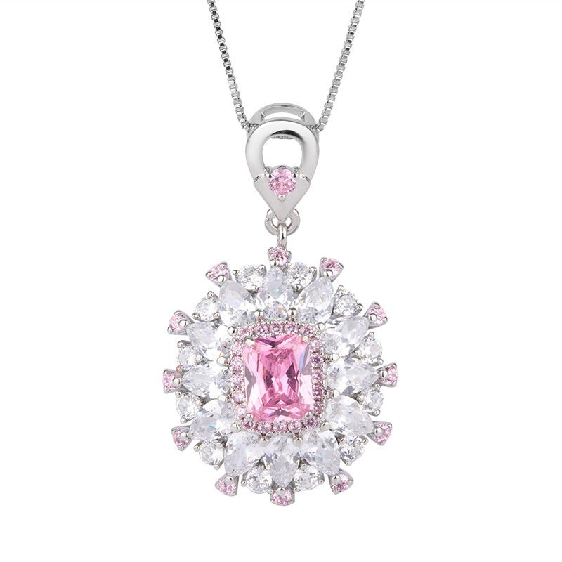 S925 Серебряная игла, имитация ювелирных изделий, комплект аксессуаров, серьги-гвоздики с розовыми бриллиантами, ожерелье, модное кольцо с цирконием