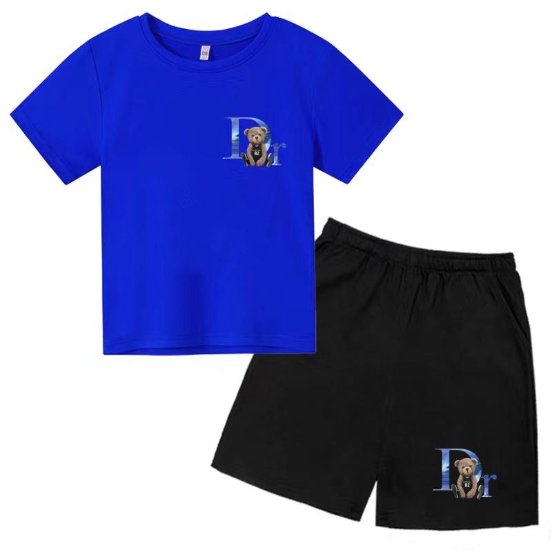 Kids Summer New Hot T-shirt Black Top 3-12Years Boys Girl Brand Breathable Short-sleeved+Shorts 2P Casual Coat Sport Jogging Set