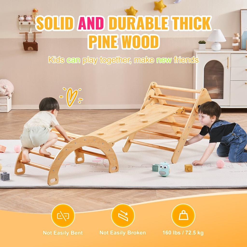 Pikler Triangle Set 5in1 Montessori Climbing Toys for Toddlers Large Wood