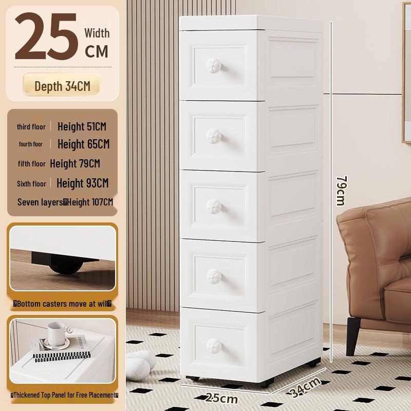 15/18/25cm Narrow Bathroom Crevice Storage Cabinet with Drawers, Multi-layer Plastic Design
