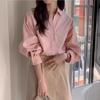 2025 Korean Chic French Style Loose-Fit Pink Long-Sleeve Shirt for Women