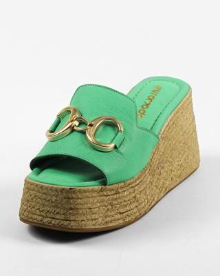 Шлепанцы на танкетке 9301 36 Зеленые кожа