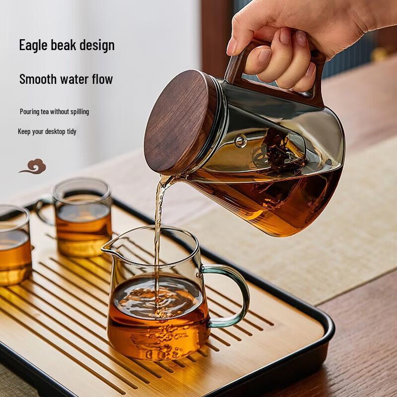 Китайский стеклянный чайный набор YIHUTEA с подставкой из сосны