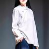 Women's Retro Cotton Linen Long-Sleeve Shirt: Stand-Up/Oblique Collar, Loose Slim Fit for Spring, Summer, Autumn
