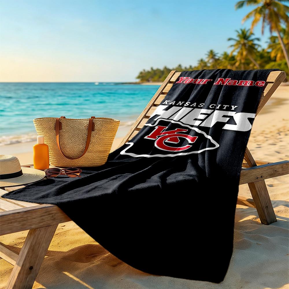 Kansas City Football Personalized Text Beach Towel Super Soft Microfiber Quickdry Fabric