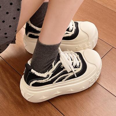 2025 ins джинсовые туфли на шнуровке, на платформе, маффины, повседневные туфли, кеды, растворяющиеся туфли, 7 см, женские туфли, тренд, увеличивают рост и стройнят