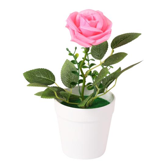 Искусственная Роза в Горшке Настольная Искусственная Роза Бонсай Многоразовая Искусственная Роза в Цветочном Горшке для Домашнего Офисного Декора Реквизит для Фотографии