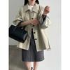 Womens Color Block Plaid Collar Single-Breasted Trench Coat Belted Waist Casual Outerwear