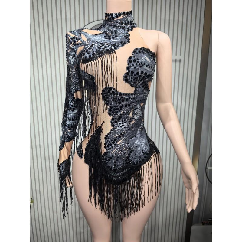 Shiny Long Sleeve High Waist Jumpsuit Latin Dance Performance Stage Gogo Outfit Street Style