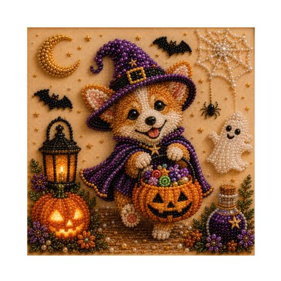 Unique Handmade Gift Idea Halloween Faux Pearl Painting Kit, Puppy Ghost 3D Art Craft Stress Relief for Adults Beginners, Home Wall Decor, DIY