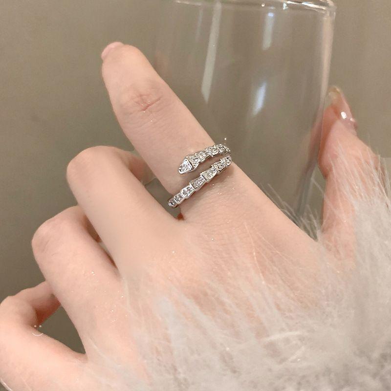 Luxury Zircon Sparkling Diamond Spirit Serpentine Ring Silver Open Ring High Quality Texture Simple and Versatile Trendy Cool Handmade for Women