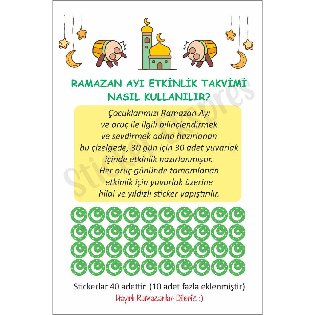 Ramadan Activity Calendar Fasting Chart Wall Door Glass Sticker Set For Kids