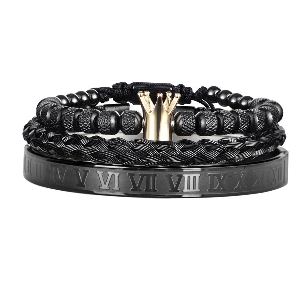 Glossy Crown Bracelet Set Pineapple Beads Roman Numeral Twist Bracelet Set