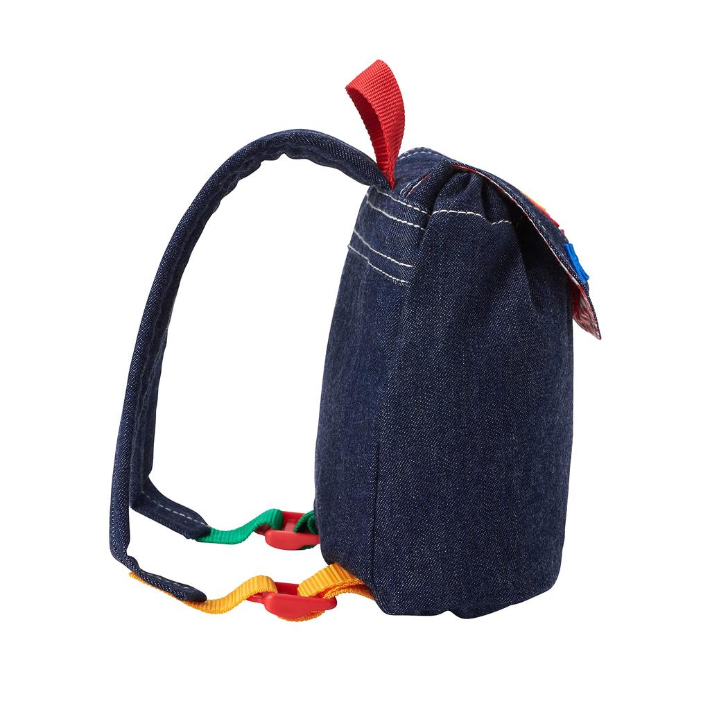 MIKIHOUSE Baby Logo Denim Backpack Multicolor Gingham Check Lining Velcro Flap Rucksack Kids Boys Girls Infant Toddler Bag 19cm