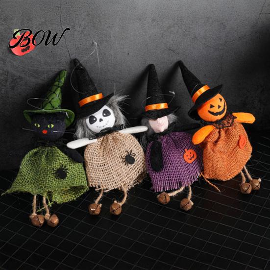 Halloween Holiday Decoration Hanging Decoration, Spooky Pumpkin/Ghost/Witch/Black Cat Doll Ornament with Decorative Witch Statue Burlap Skirt