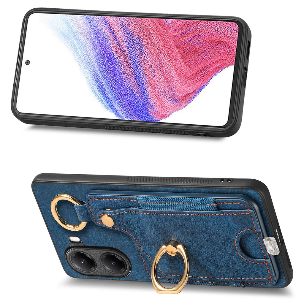Для Xiaomi Poco X7 Pro 5G/Xiaomi Redmi Turbo 4 5G Ретро кожаная задняя крышка телефона с отделениями для карт и держателем-кольцом