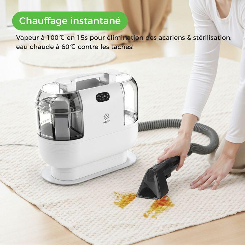 1700W portable steam cleaner – 15Kpa suction – 1200mL double tank – Accessories for fabrics, cars, stains – Woox