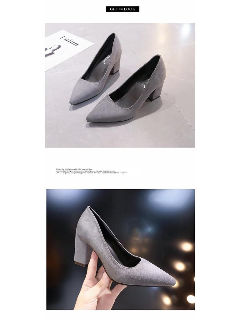 Women's Plus Size Suede Chunky Heel Pointed Toe Heels - European & American Style