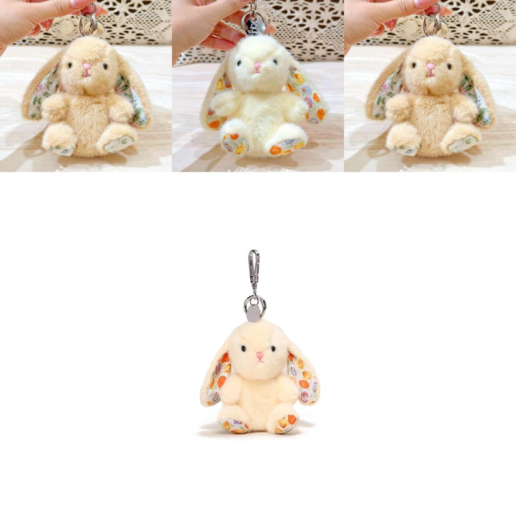 Плюшевая брелок-заяц сидящий с вышитыми цветами для милого коллекционного подарка