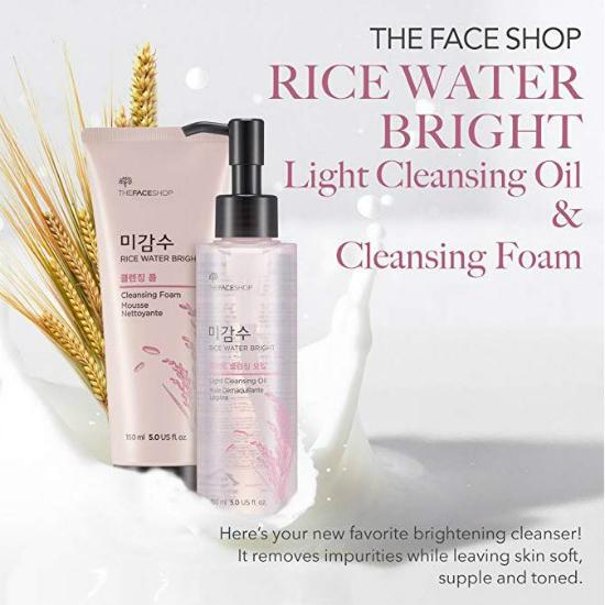 The Face Shop Rice Water Bright Cleansing Light Oil 150ml 1pc+ Foam 150ml  1pc, 50pcs of Natural Oil Paper