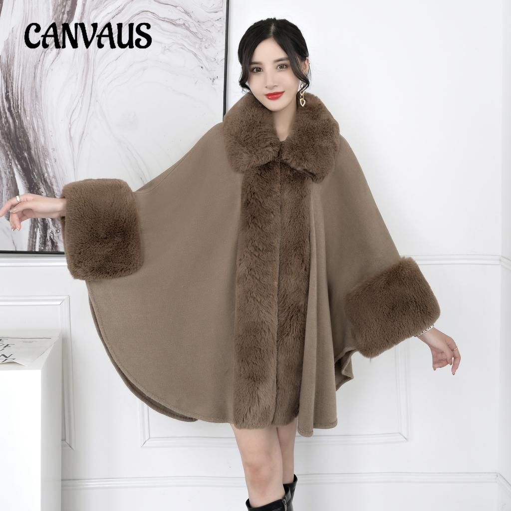 Autumn and Winter Women's Hair Collar Shawl Cape Large Size Knitted Cardigan Loose Jacket