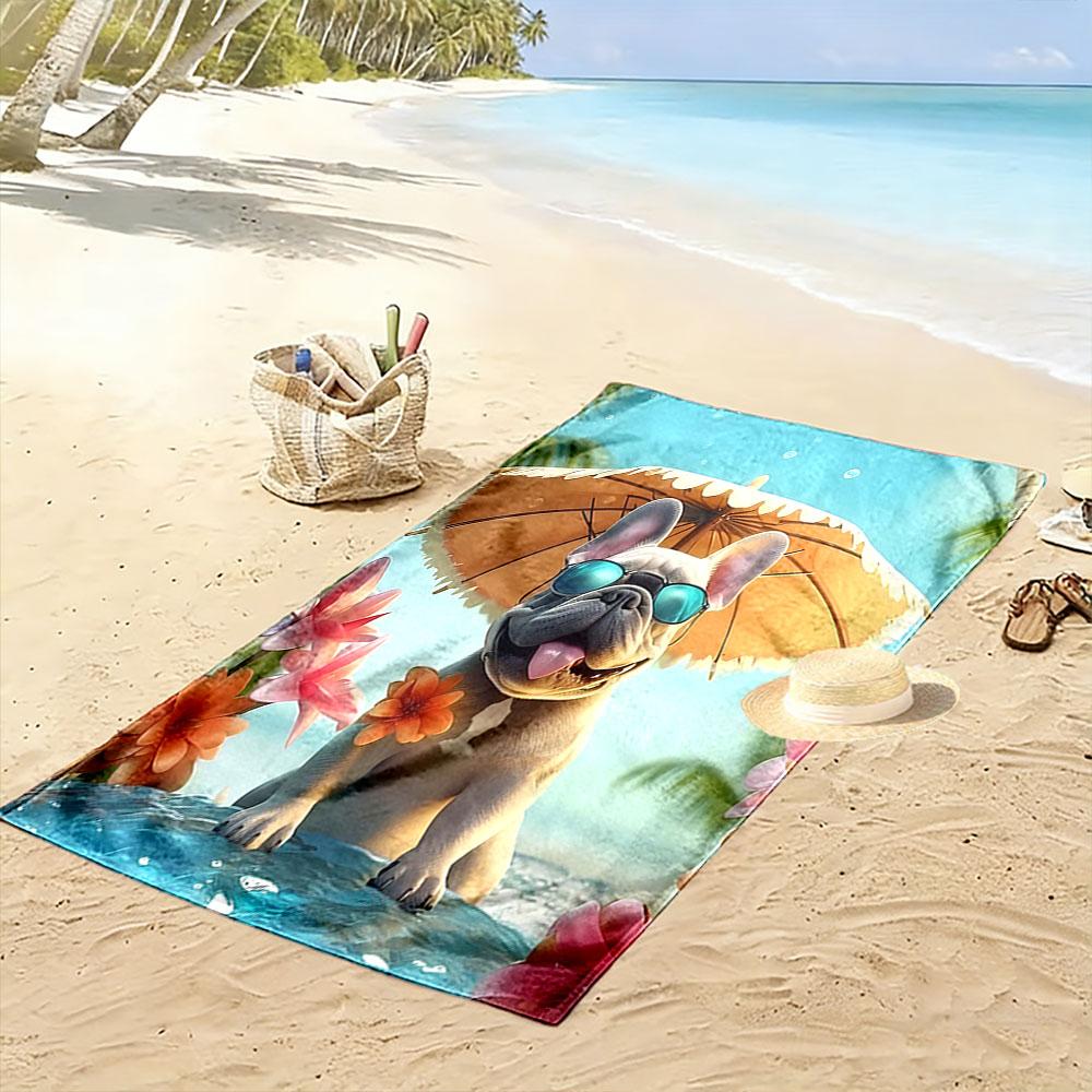 "Cool Bulldog with Sunglasses at Beach" Patterned beach towel quick dry perfect for travel outdoor sports jogging the beach and swimming