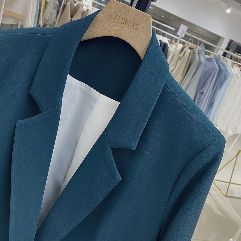 Свободные синие офисные женские блейзеры в гонконгском стиле, двубортный блейзер с зубцами, женская офисная одежда