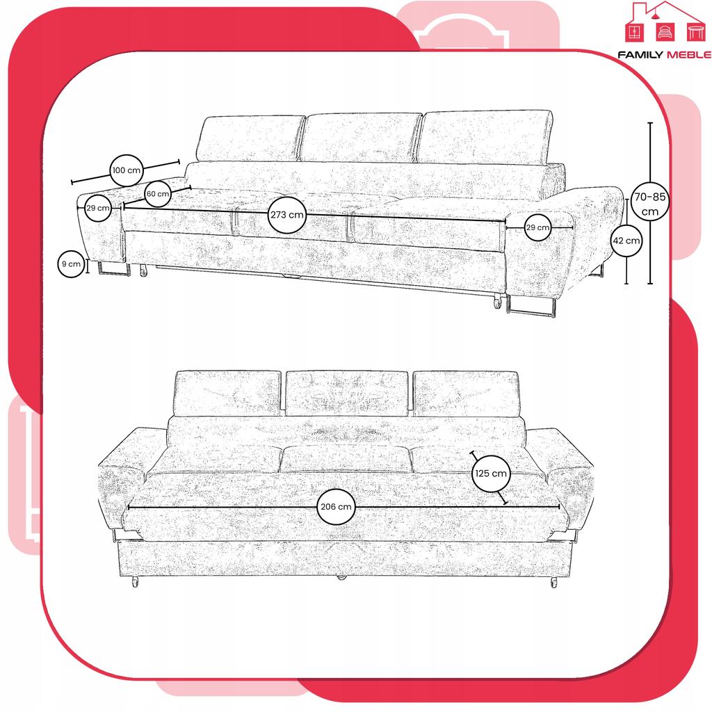 Sofa kanapa 3 os rozkładana z f. spania Savio Family meble beżowy sztruks