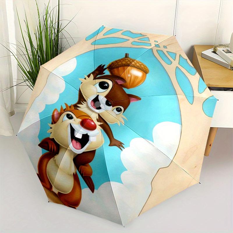 Chip & Dale Acorn Adventure Automatic Opening and Closing Umbrella - Small Umbrella Suitable for Various Occasions, Portable 3-Fold Small Um