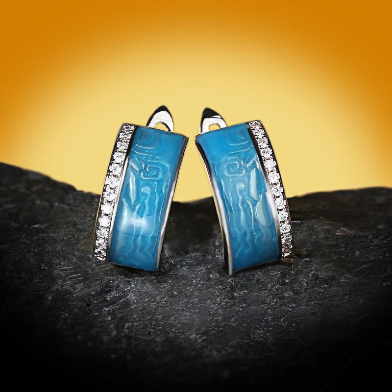 Серьги-гвоздики пик китайского стиля, индивидуальные, с капающим маслом, этнический стиль, нишевые серьги, цветочная форма, эмалевые серьги