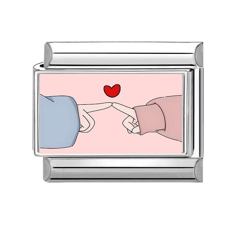 Sweet Personalized DIY Italian Love Series Charm Bracelet Heart Cat Eyes Bead Fit 9mm Bracelet Stainless Steel Valentine's Gift