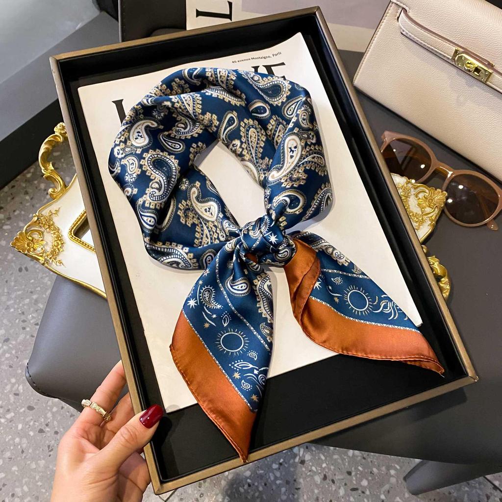 Blue Silk Retro Women's Scarf for Spring & Autumn